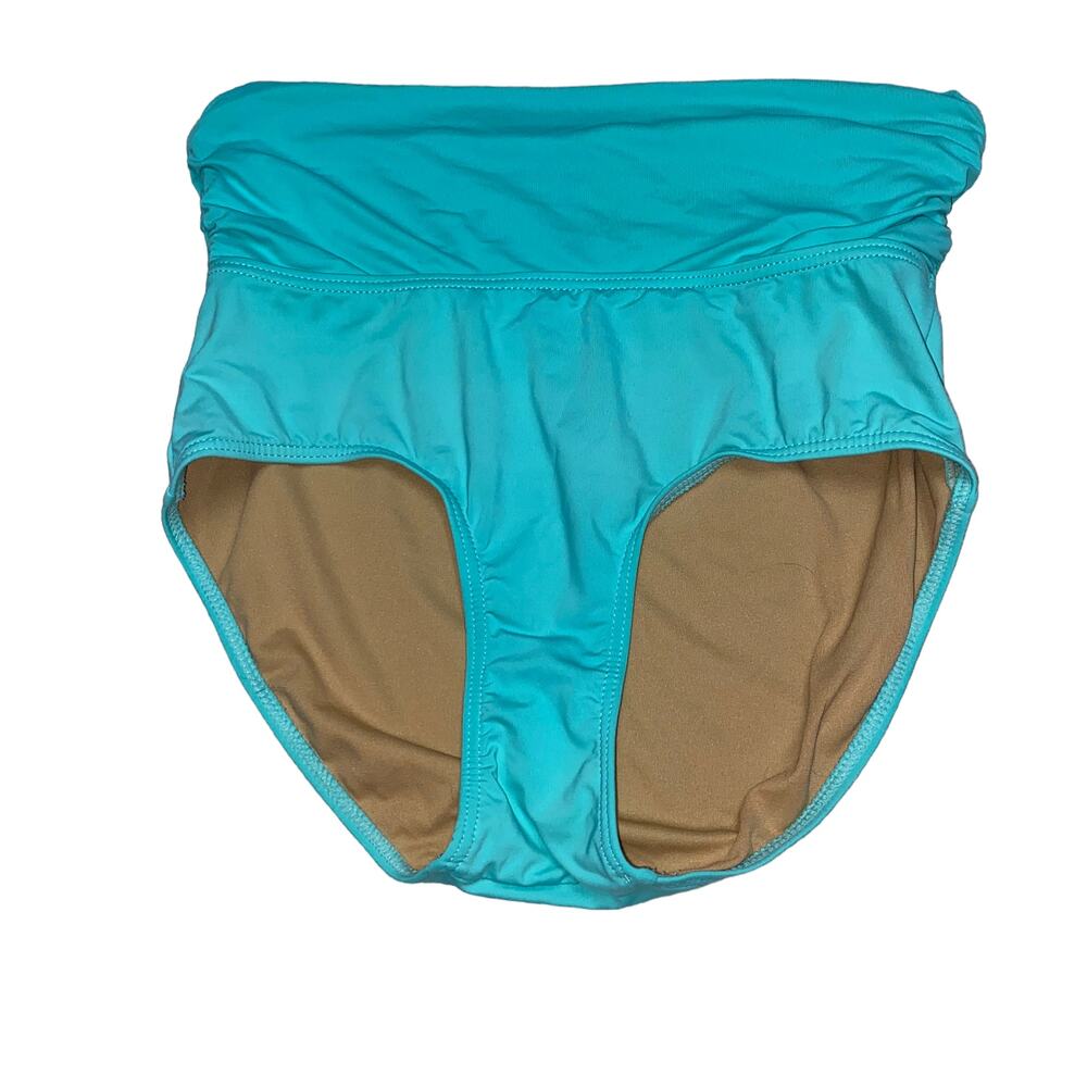 Downeast Swim Aqua Blue High Rise Ruched Bathing Suit Bottoms Women's Size Small